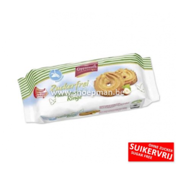 Suikervrije koeken - hazelnoot ringen - 200 gram